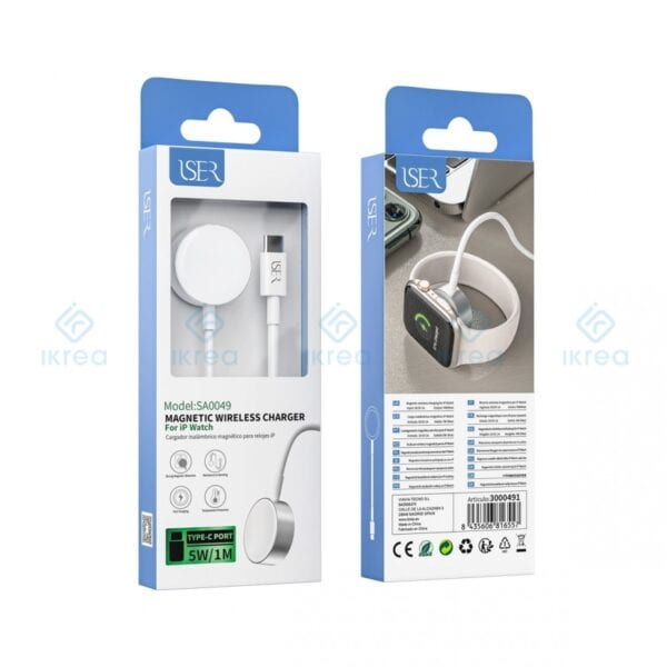 ISER SA0049 CARGADOR INALÁMBRICO TYPE-C PARA APPLE IWATCH 5W 1M BLANCO
