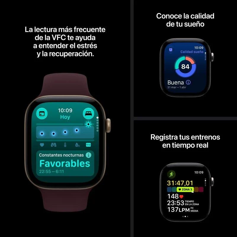 Apple Watch Series 12 GPS 42mm Caja de Aluminio Dorado Claro con Correa Deportiva Arena S/M - Imagen 4